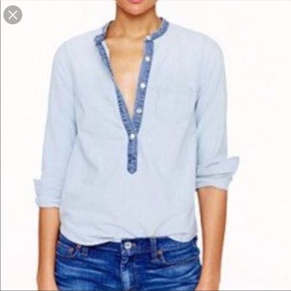 J. Crew Chambray Half Buttondown Popover Top - Picture 8 of 8